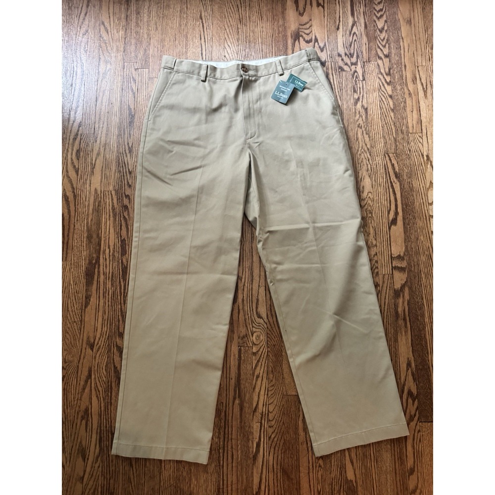 L.L.Bean Men's Chino Pants 38x32 (31) Comfort Waist Dark Khaki NWT Cotton